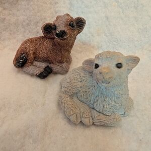 Set Of Two Stone Critters Littles Calf and Lamb